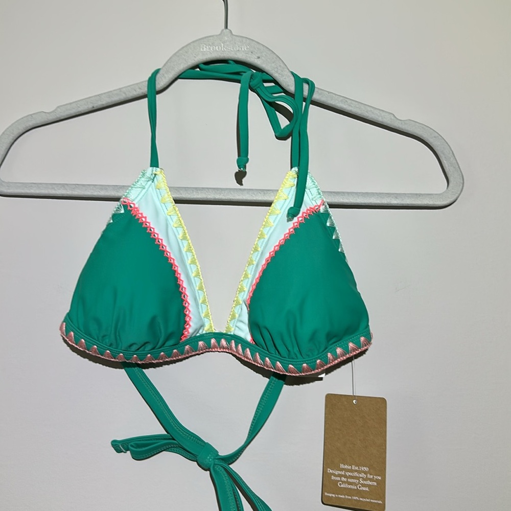 Hobie NWT Teal and Yellow Triangle Bikini Top size Large
